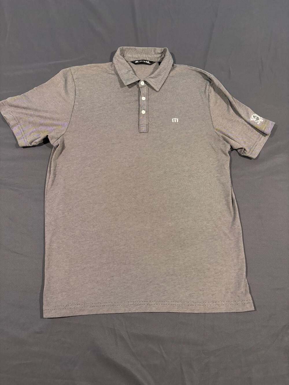 TravisMathew Mens L, Gray Short Sleeve Golf Polo Shirt, W/Anaheim Ducks logo
